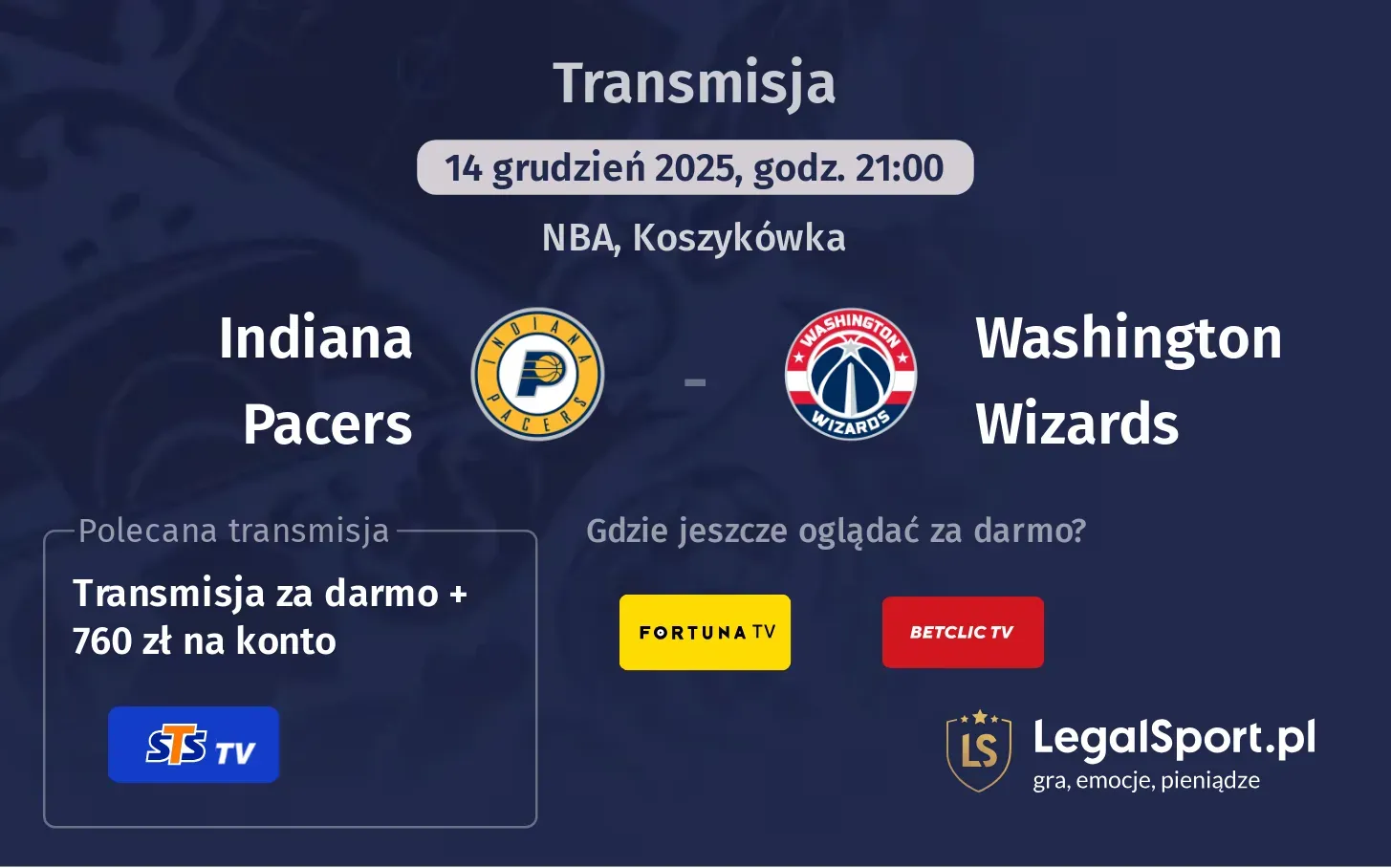Indiana Pacers - Washington Wizards Transmisje