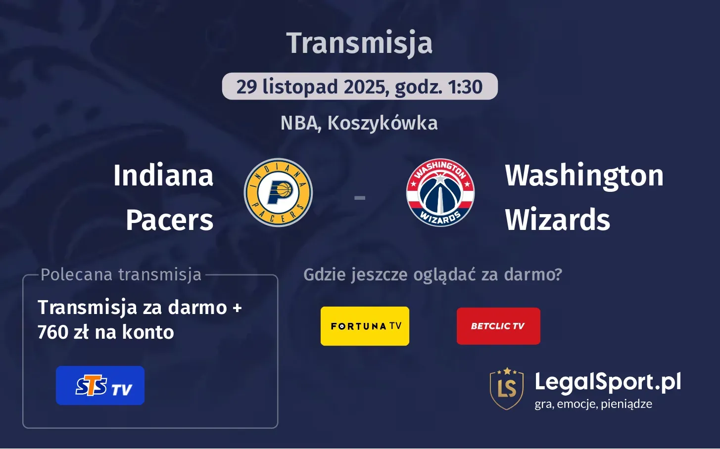 Indiana Pacers - Washington Wizards Transmisje