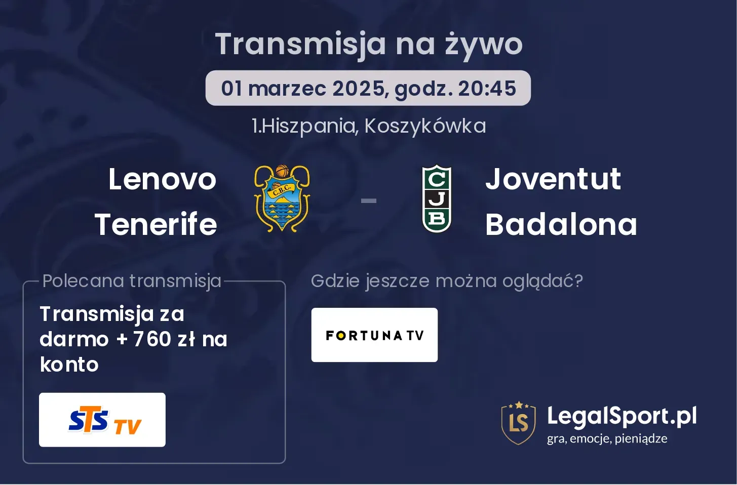 Lenovo Tenerife - Joventut Badalona gdzie oglądać transmisję?