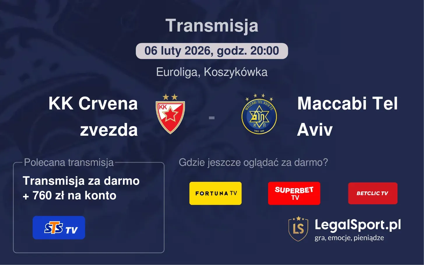 KK Crvena zvezda - Maccabi Tel Aviv Transmisje