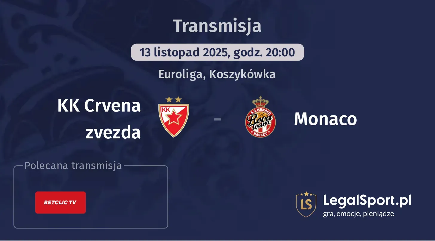 KK Crvena zvezda - Monaco Transmisje