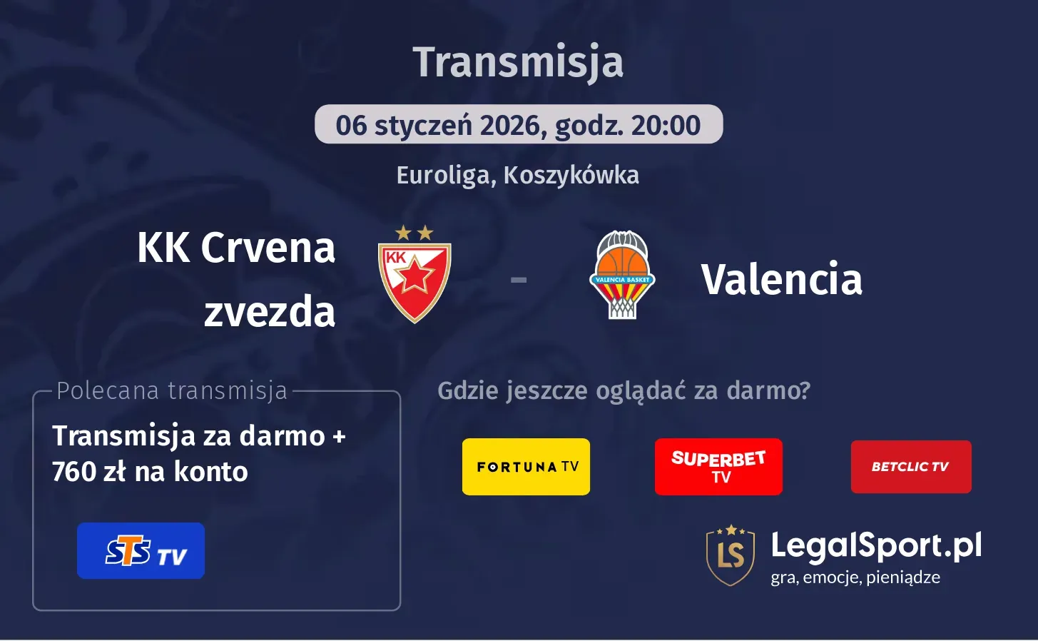 KK Crvena zvezda - Valencia Transmisje