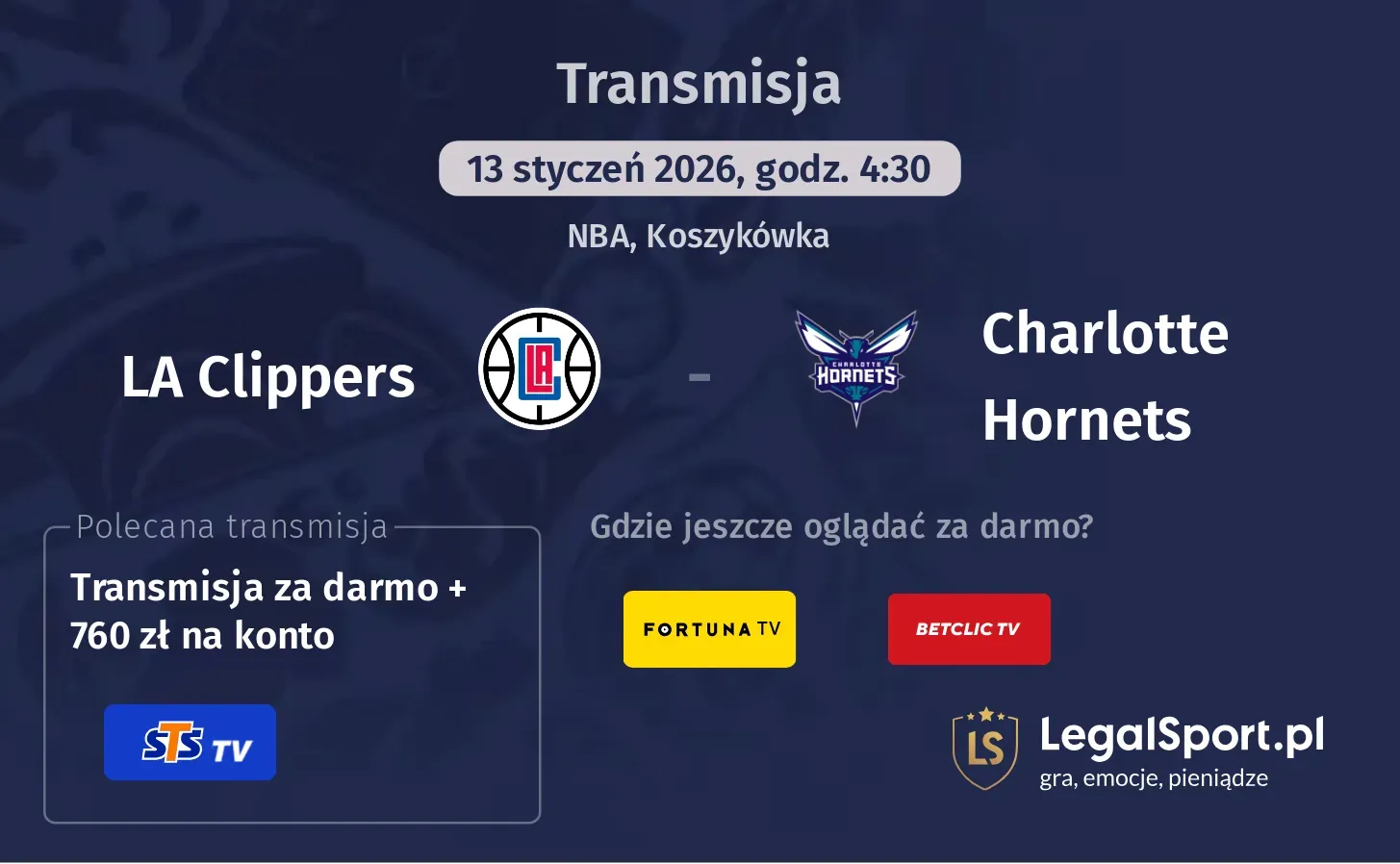 LA Clippers - Charlotte Hornets Transmisje