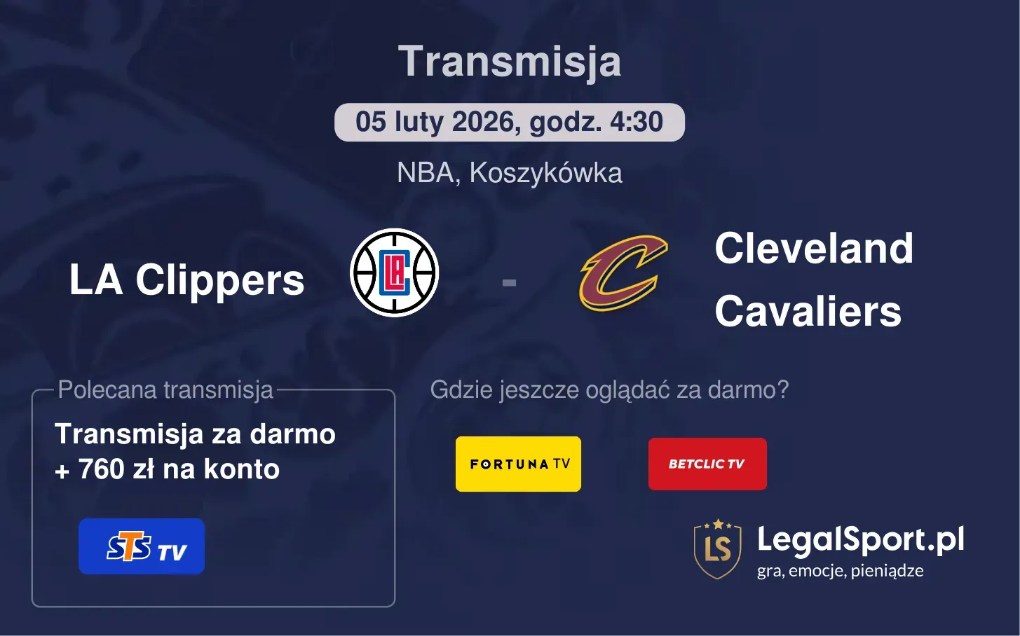 LA Clippers - Cleveland Cavaliers Transmisje