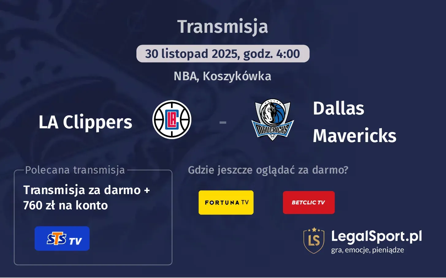 LA Clippers - Dallas Mavericks Transmisje