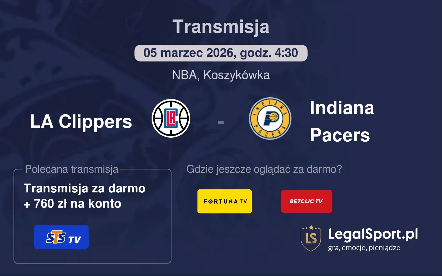LA Clippers - Indiana Pacers Transmisje