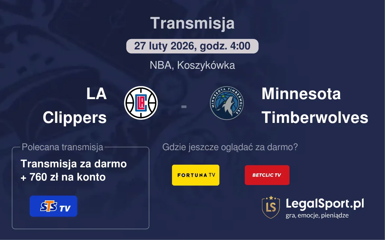 LA Clippers - Minnesota Timberwolves Transmisje