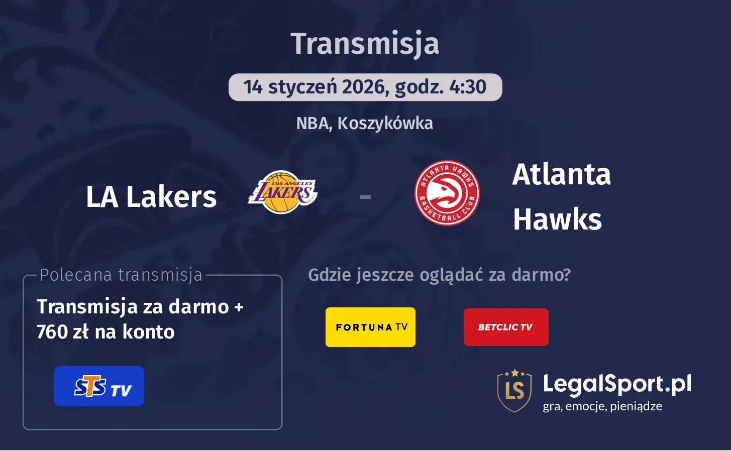 LA Lakers - Atlanta Hawks Transmisje