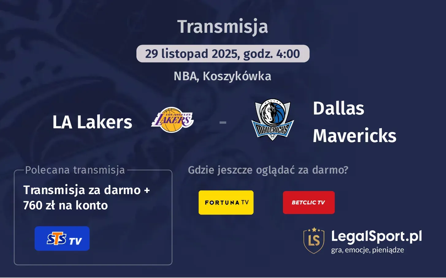 LA Lakers - Dallas Mavericks Transmisje