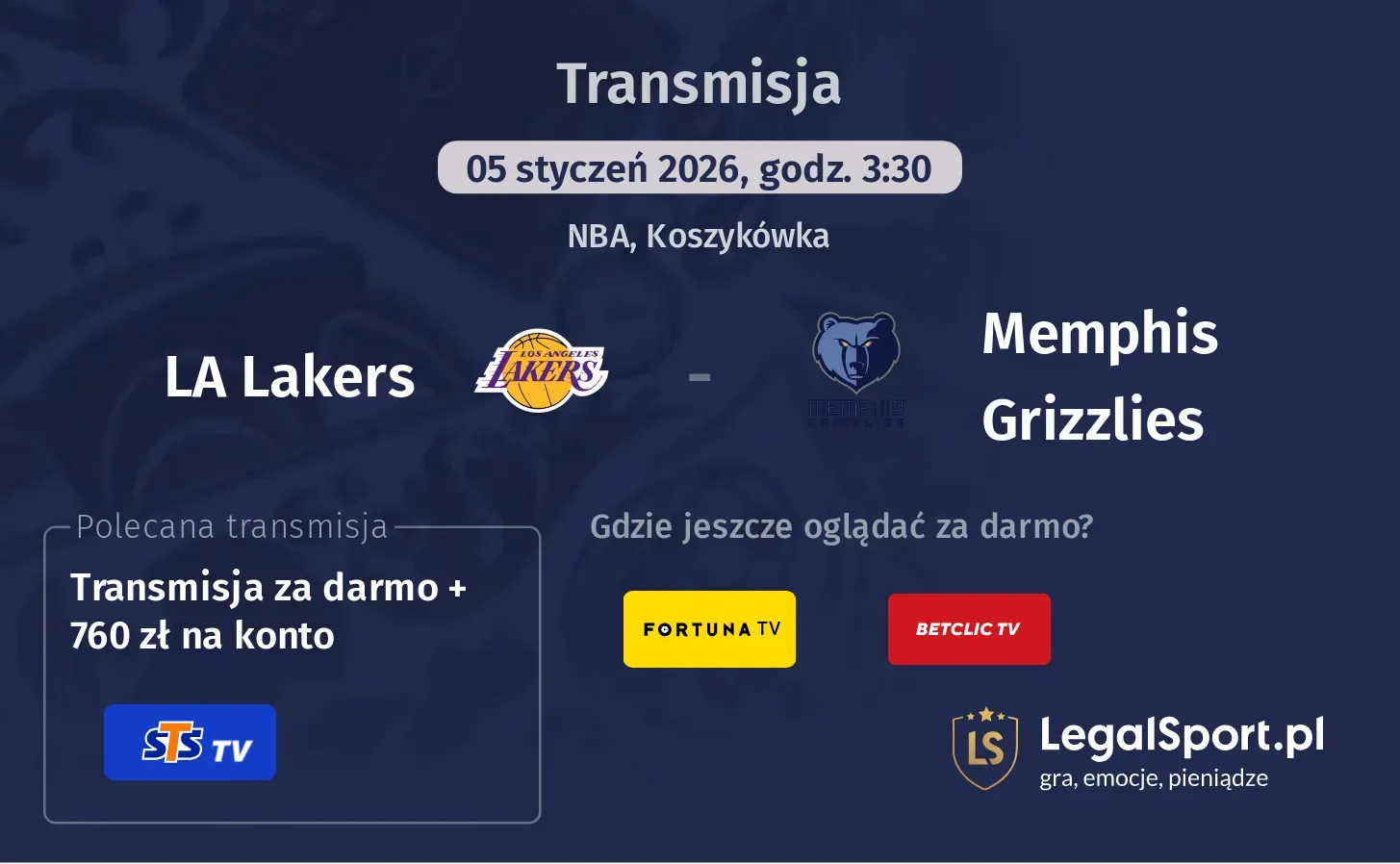 LA Lakers - Memphis Grizzlies Transmisje