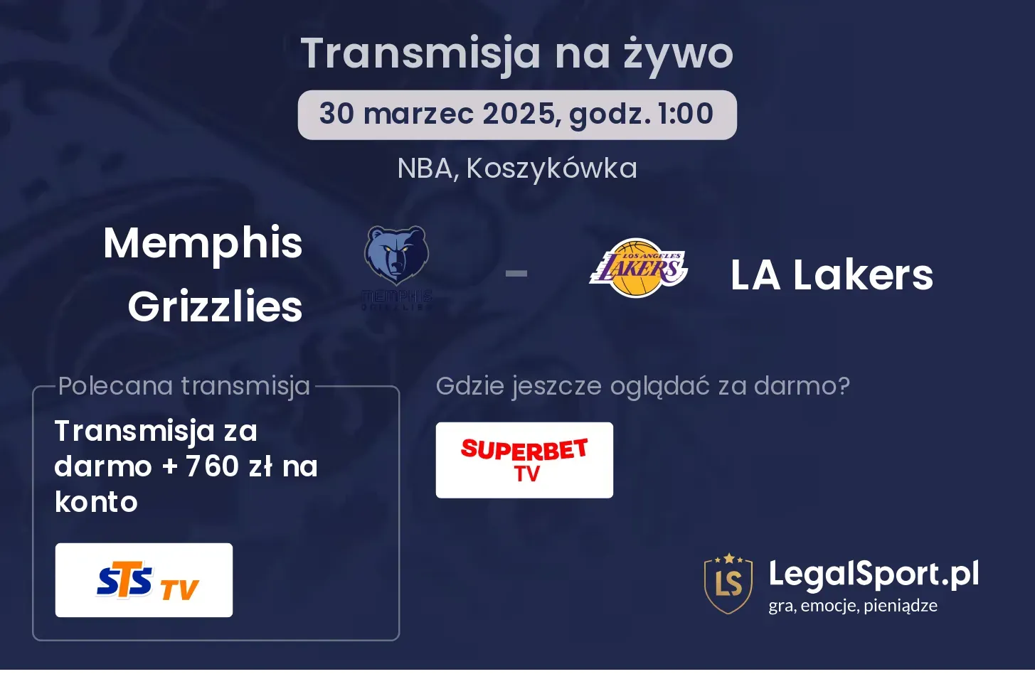 Memphis Grizzlies - LA Lakers gdzie oglądać transmisję?