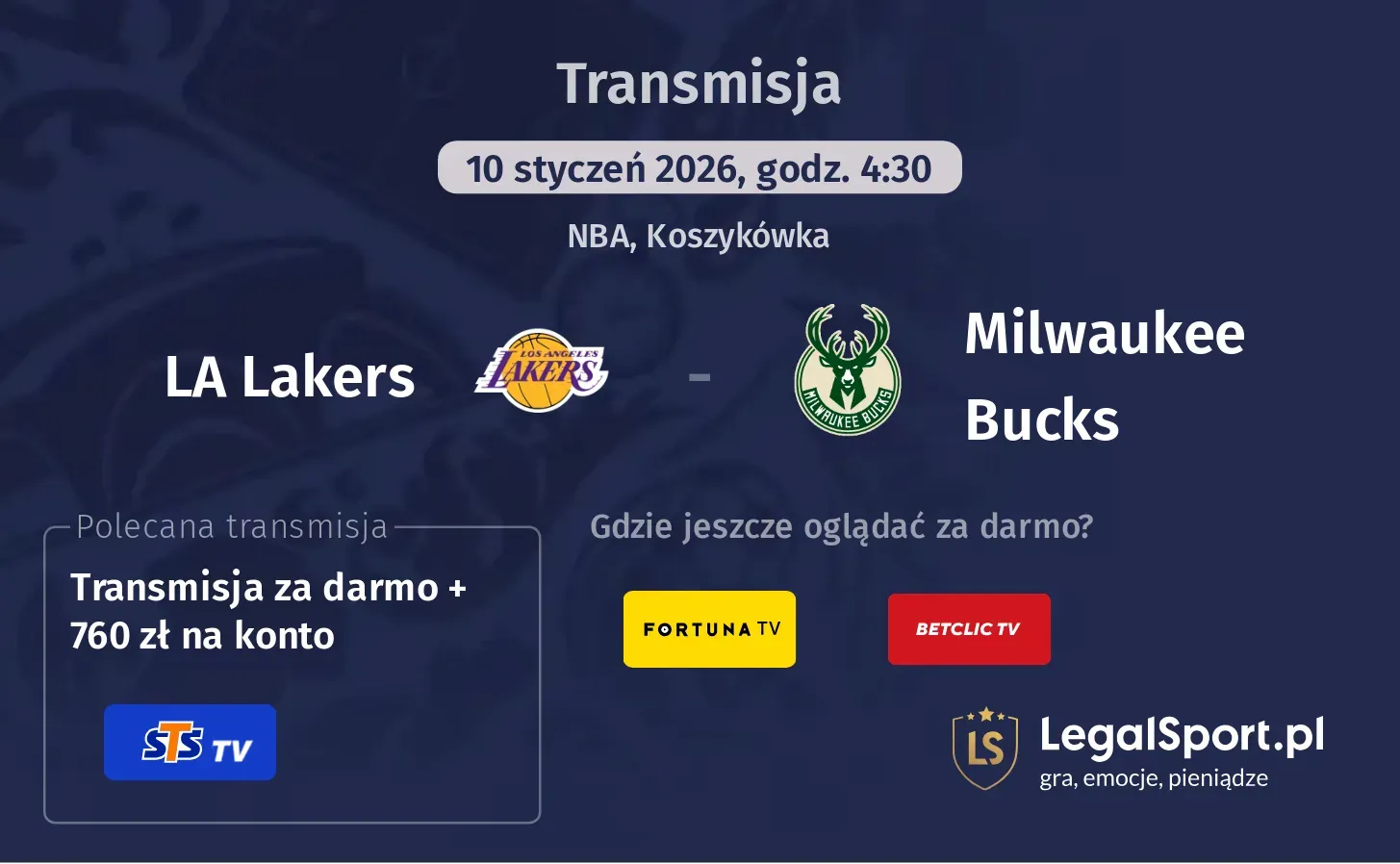 LA Lakers - Milwaukee Bucks Transmisje