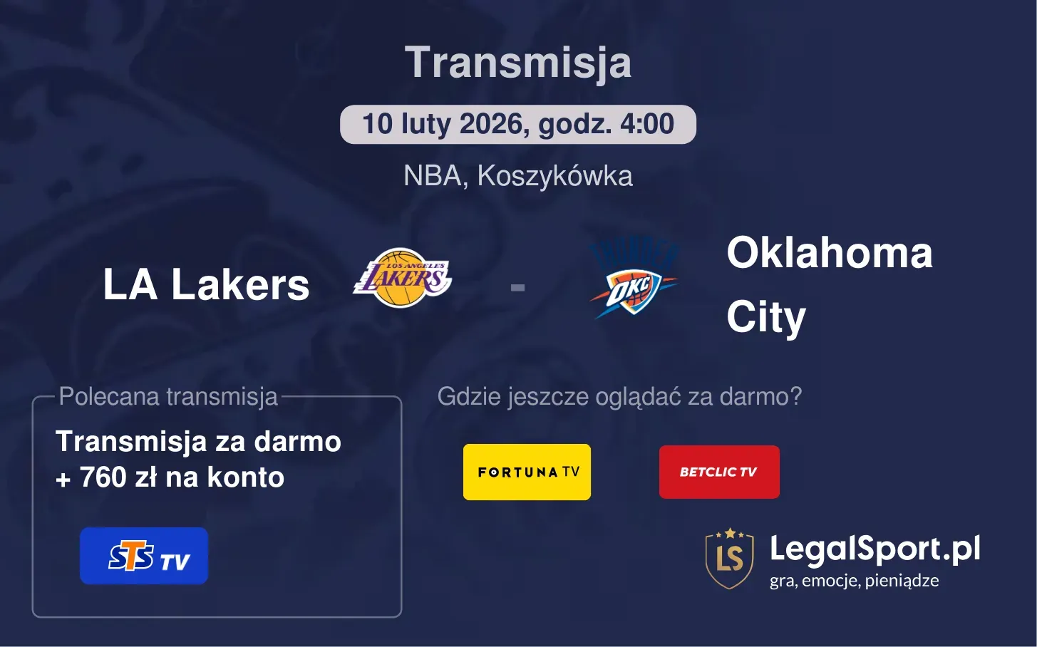 LA Lakers - Oklahoma City Transmisje
