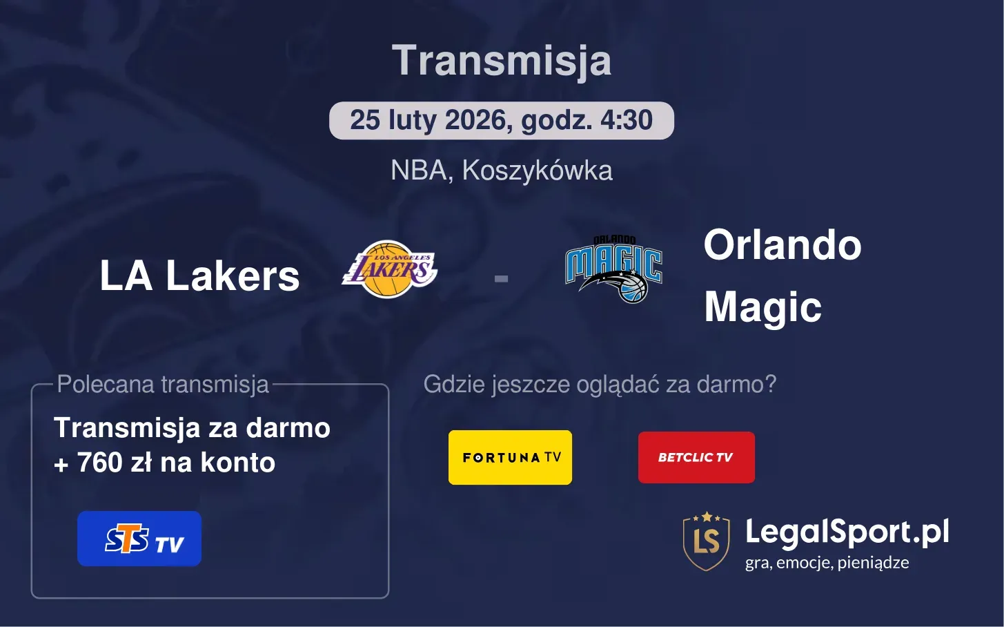 LA Lakers - Orlando Magic Transmisje
