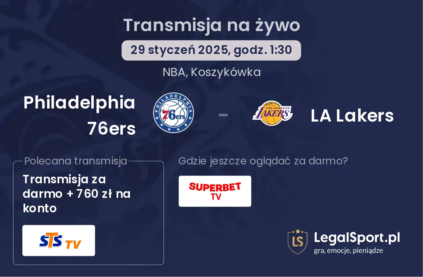 Philadelphia 76ers - LA Lakers gdzie oglądać?