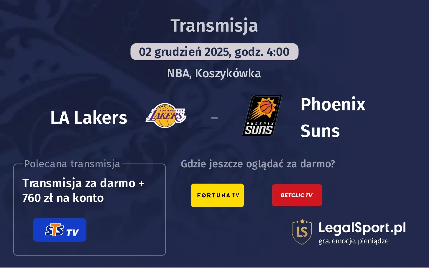 LA Lakers - Phoenix Suns Transmisje