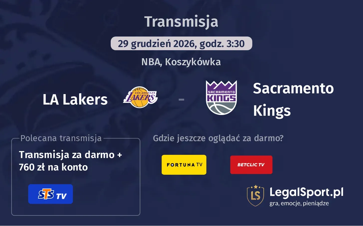 LA Lakers - Sacramento Kings Transmisje