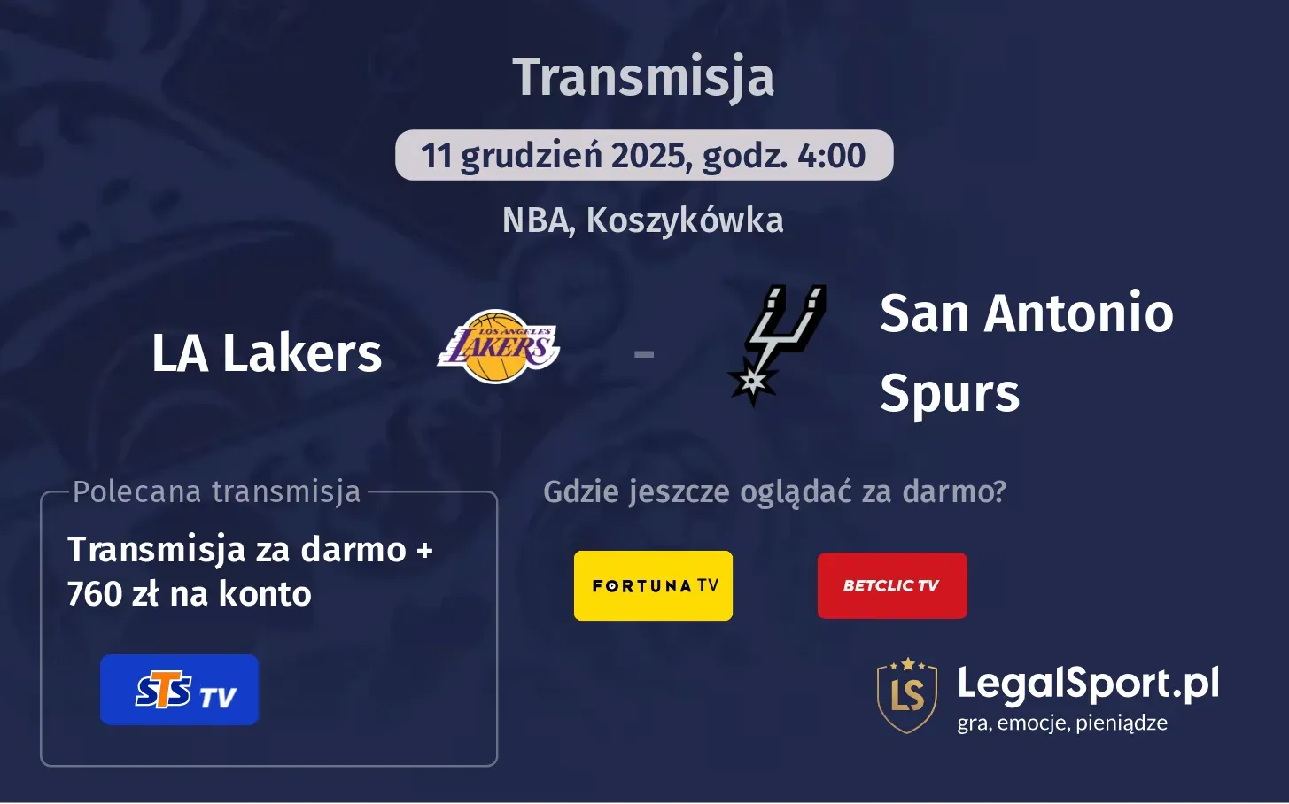 LA Lakers - San Antonio Spurs Transmisje