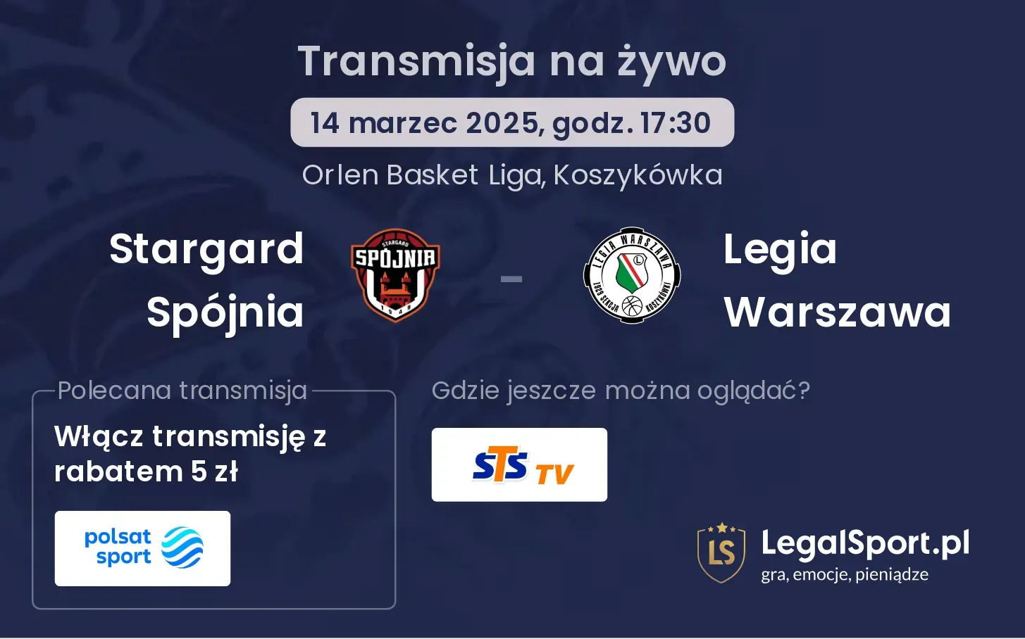 Stargard Spójnia - Legia Warszawa gdzie oglądać?