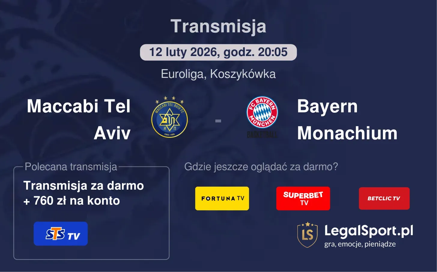 Maccabi Tel Aviv - Bayern Monachium Transmisje