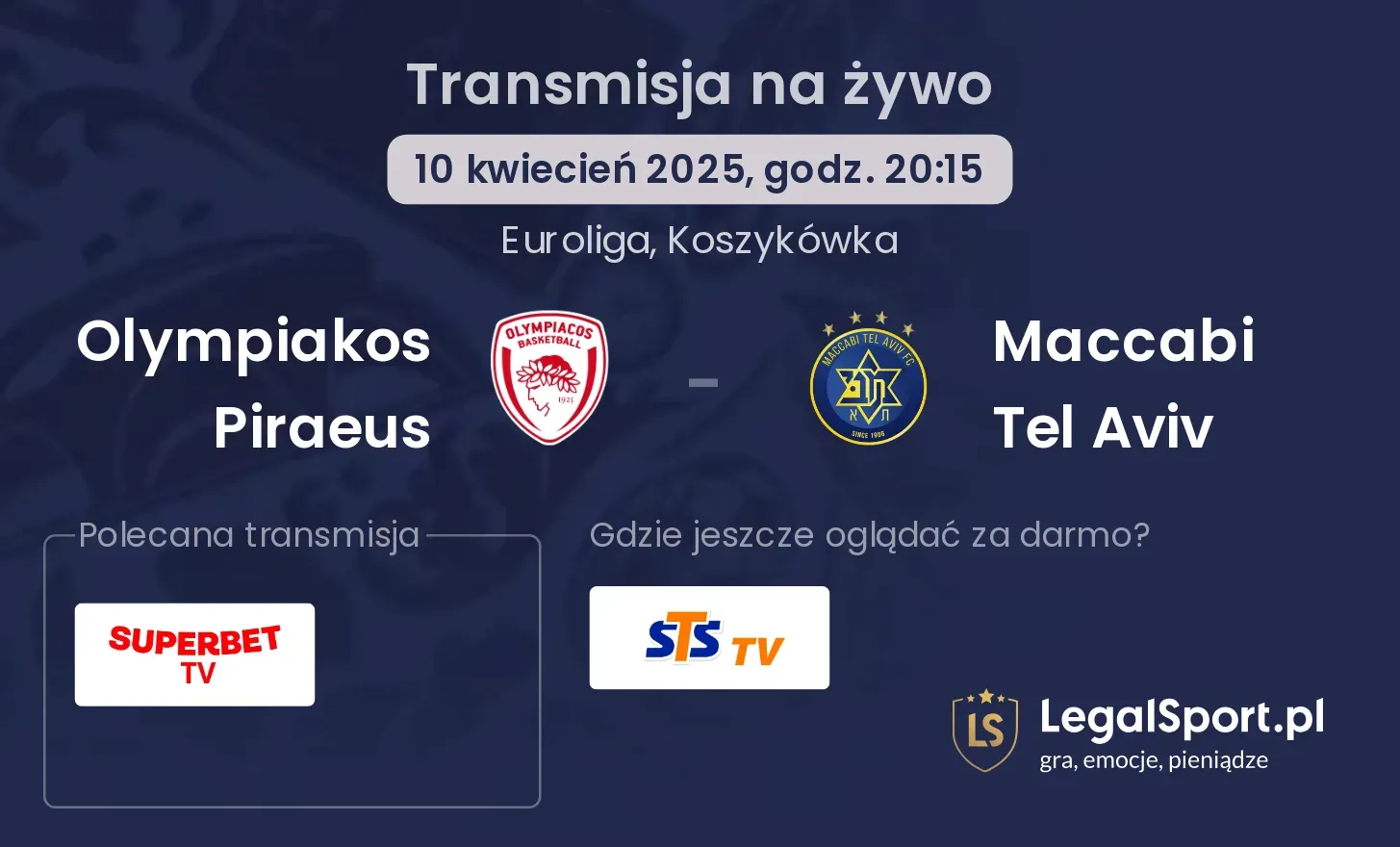 Olympiakos Piraeus - Maccabi Tel Aviv gdzie oglądać transmisję?