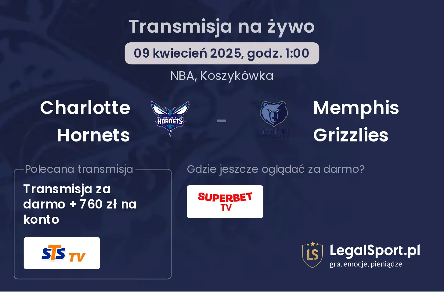 Charlotte Hornets - Memphis Grizzlies gdzie oglądać transmisję?