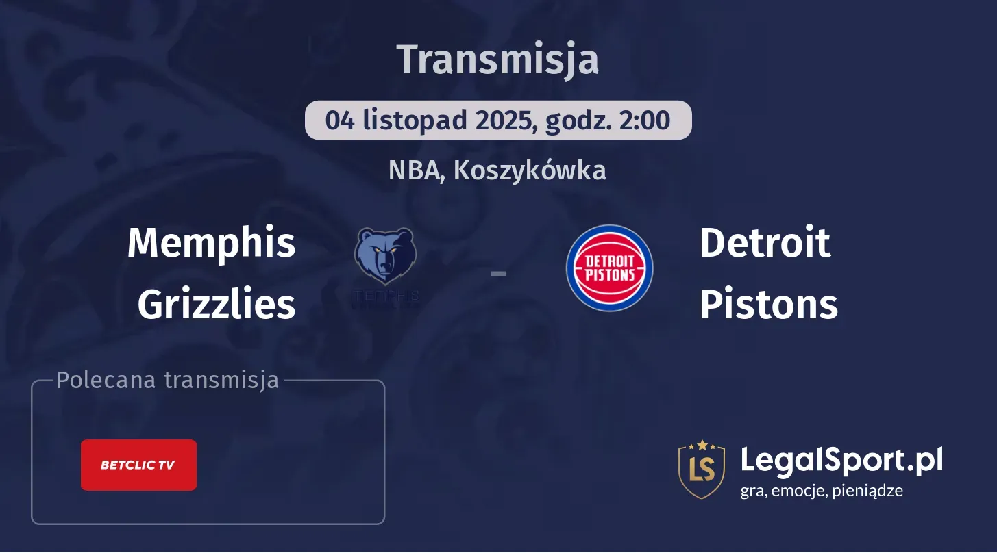 Memphis Grizzlies - Detroit Pistons Transmisje