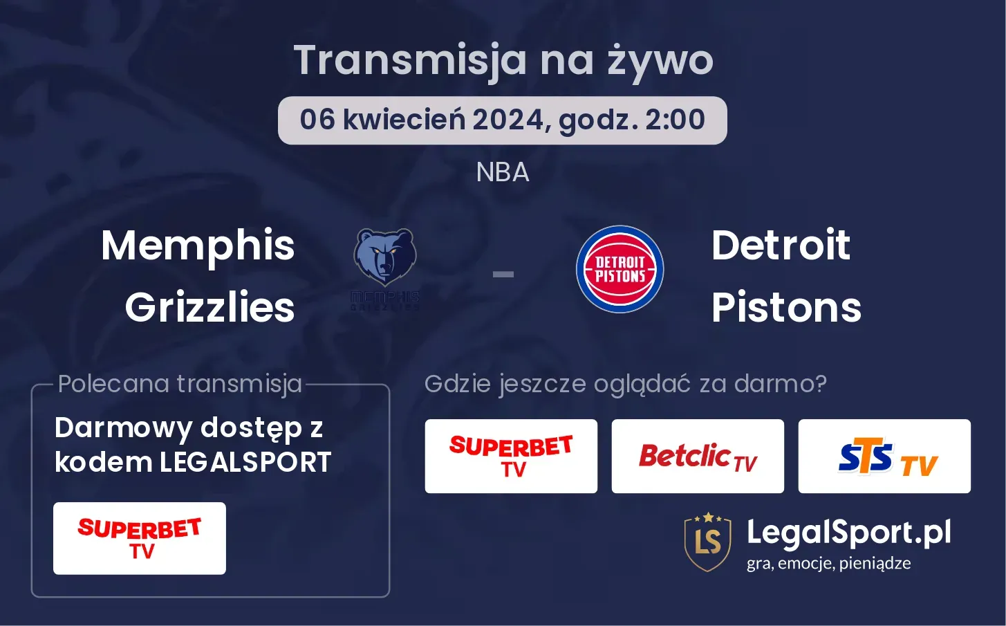 Memphis Grizzlies - Detroit Pistons transmisja na żywo