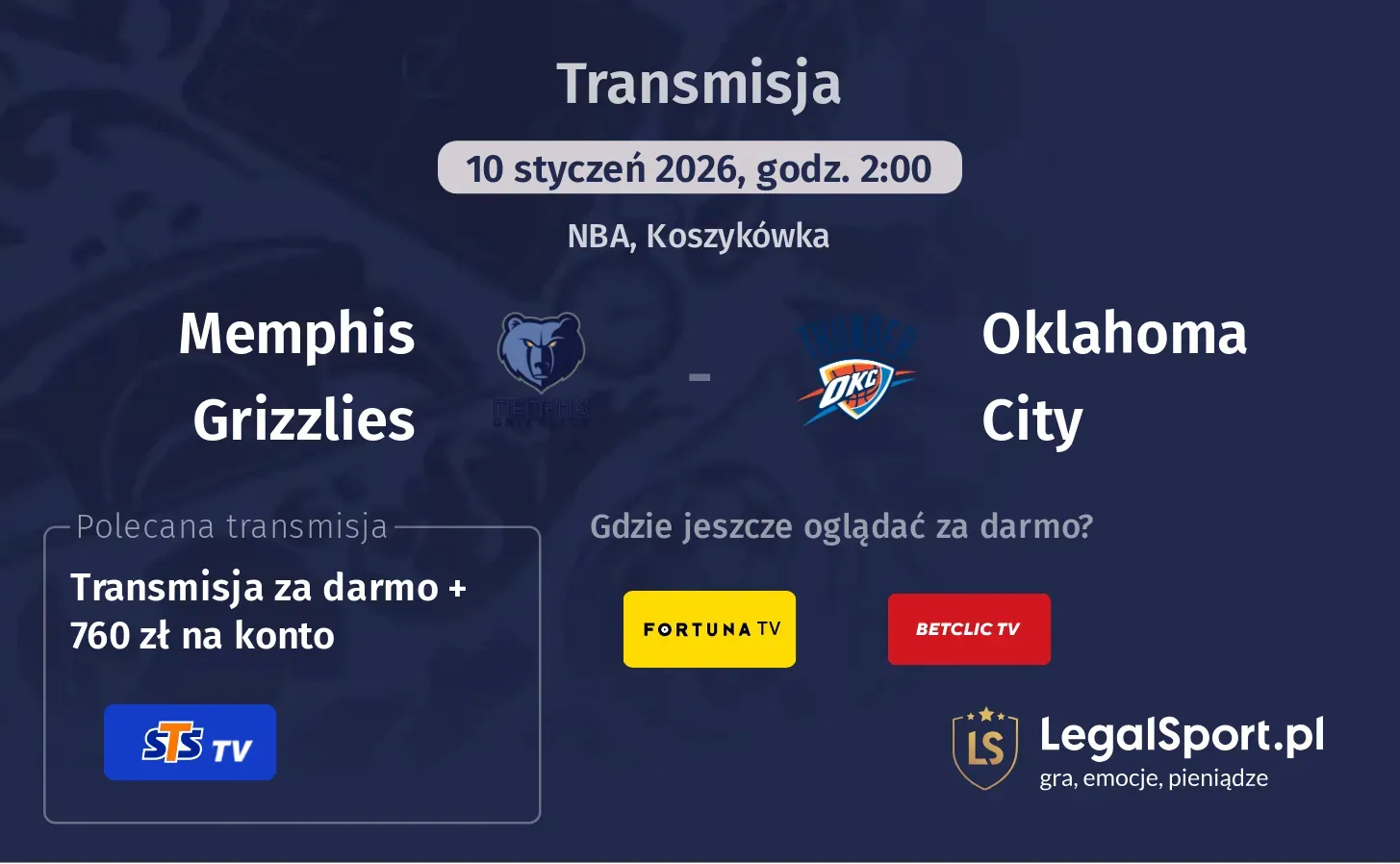 Memphis Grizzlies - Oklahoma City Transmisje
