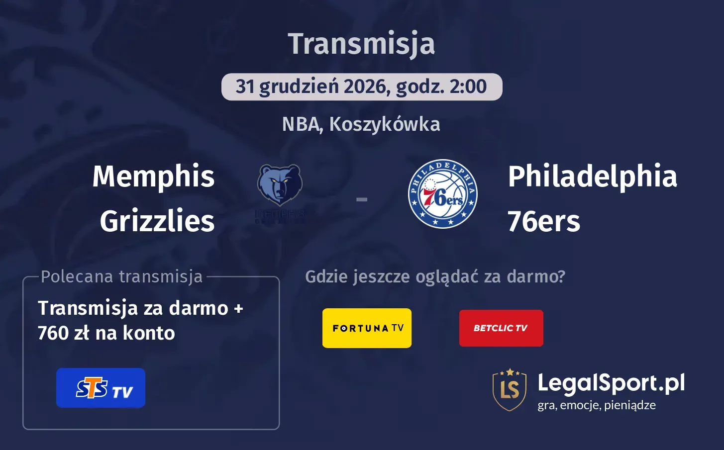 Memphis Grizzlies - Philadelphia 76ers Transmisje