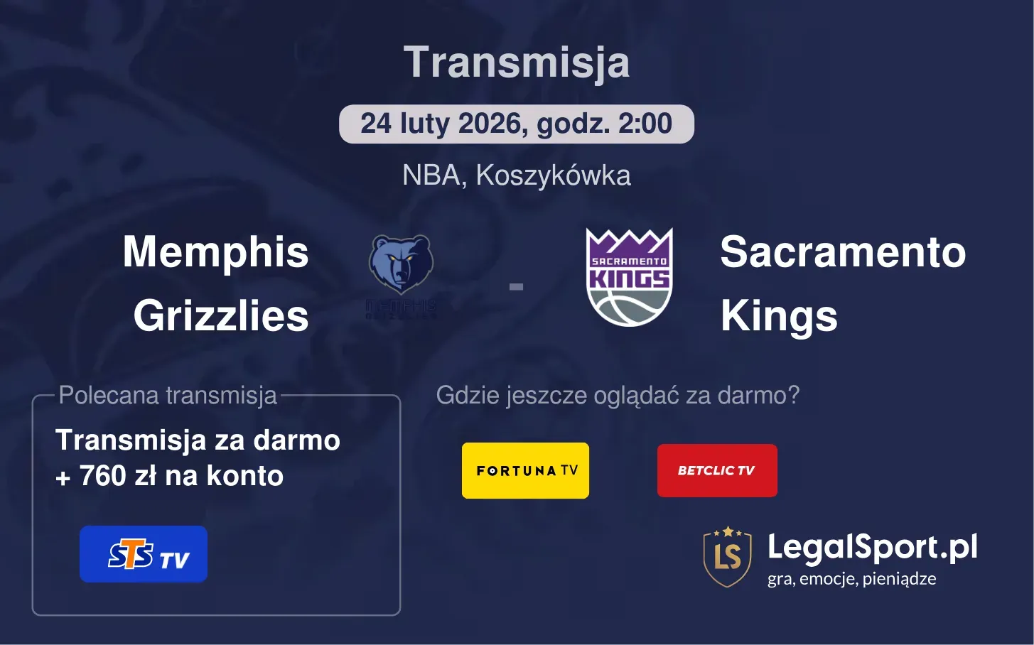 Memphis Grizzlies - Sacramento Kings Transmisje
