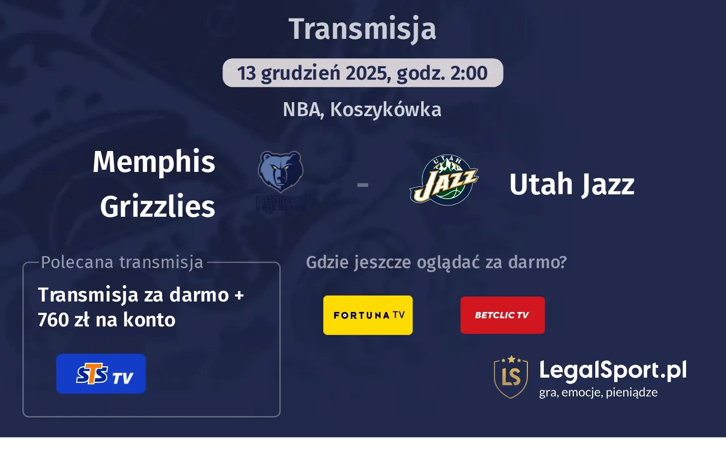 Memphis Grizzlies - Utah Jazz Transmisje