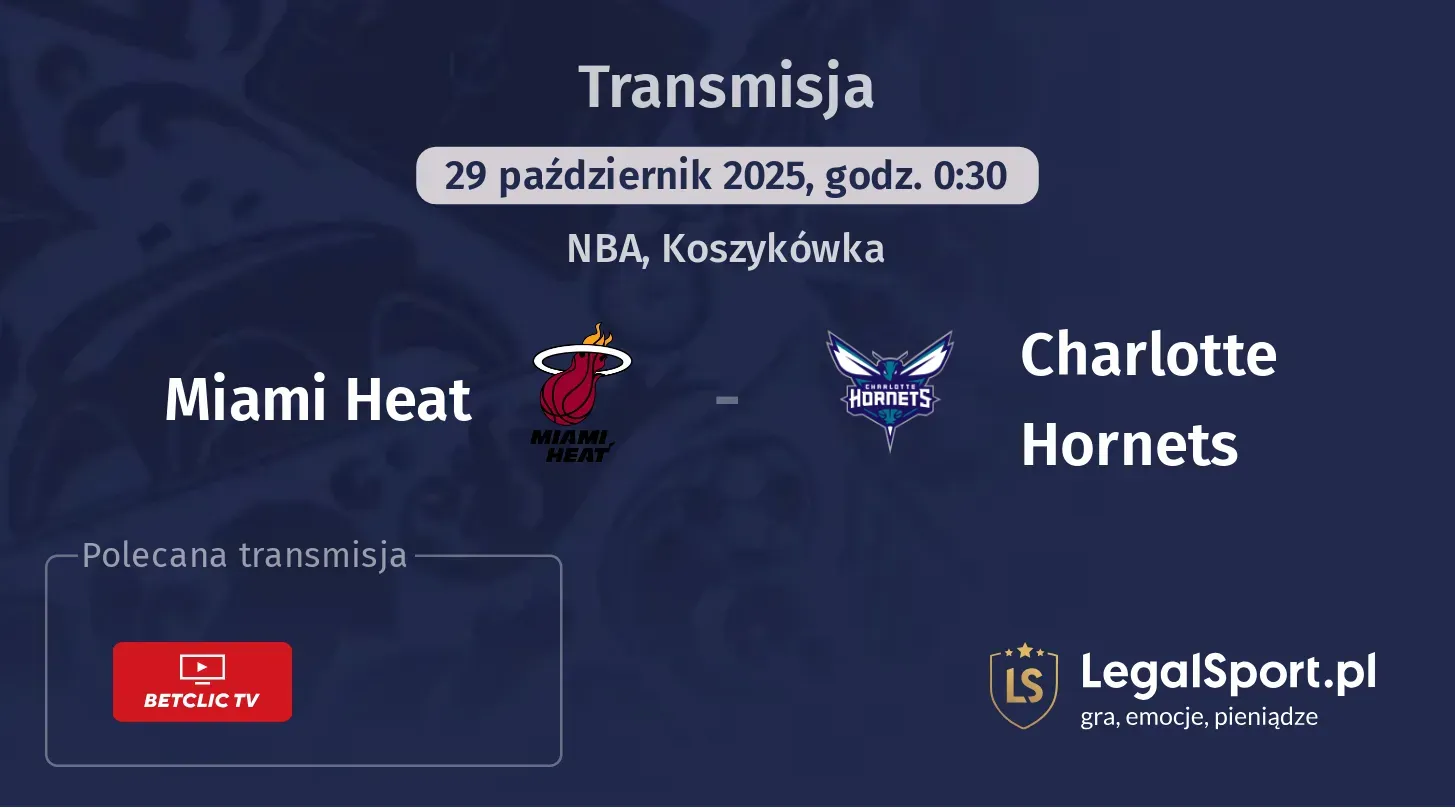 Miami Heat - Charlotte Hornets gdzie oglądać?