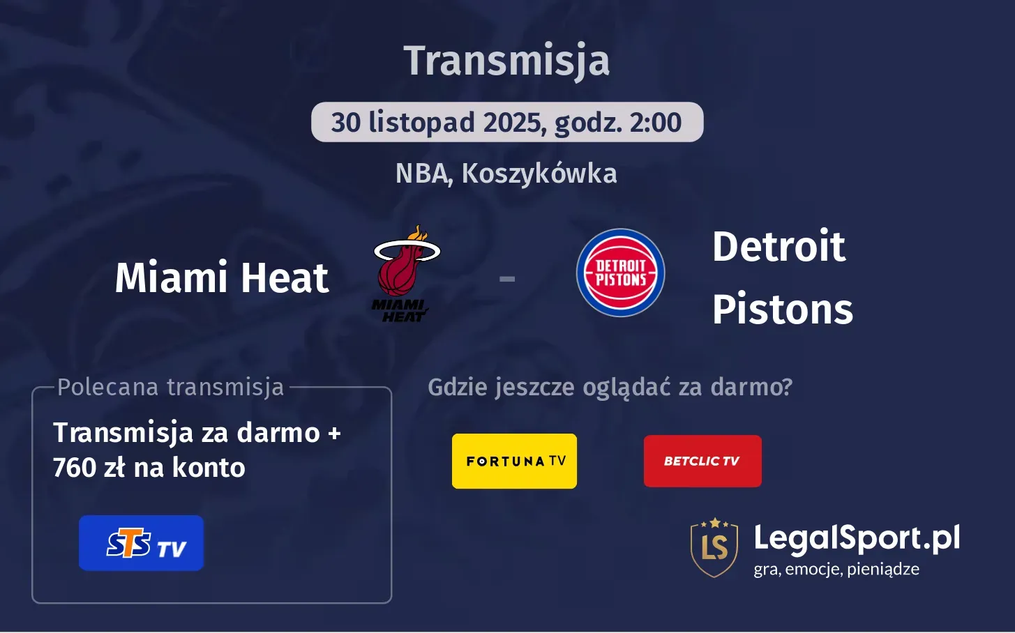 Miami Heat - Detroit Pistons Transmisje