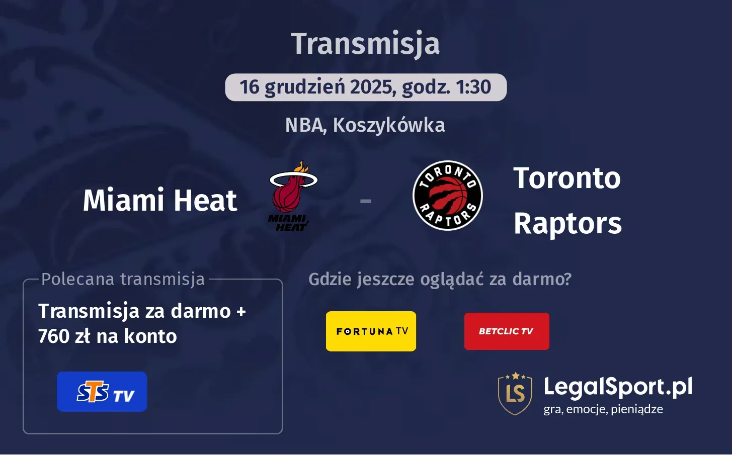 Miami Heat - Toronto Raptors Transmisje