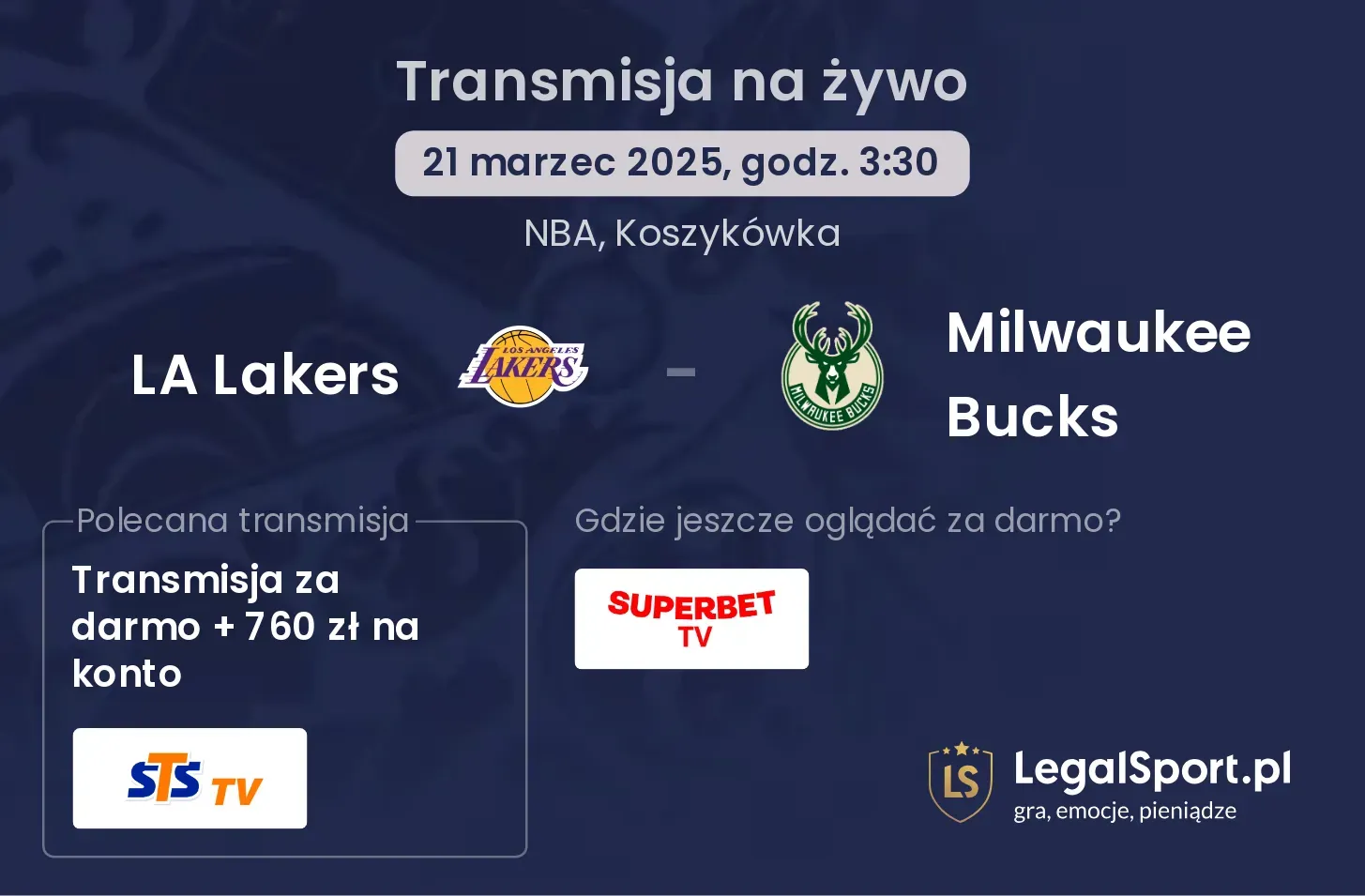 LA Lakers - Milwaukee Bucks gdzie oglądać?