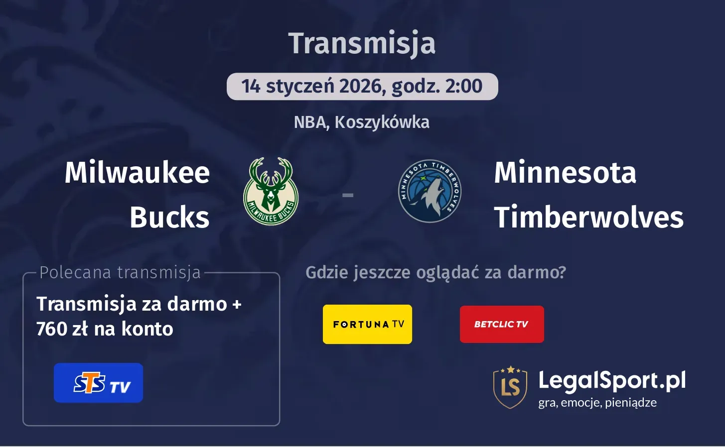 Milwaukee Bucks - Minnesota Timberwolves Transmisje