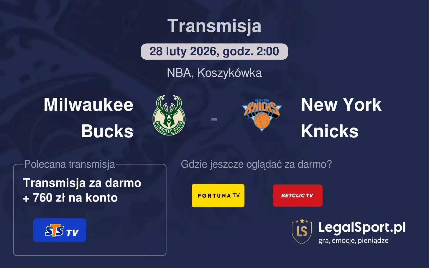 Milwaukee Bucks - New York Knicks Transmisje