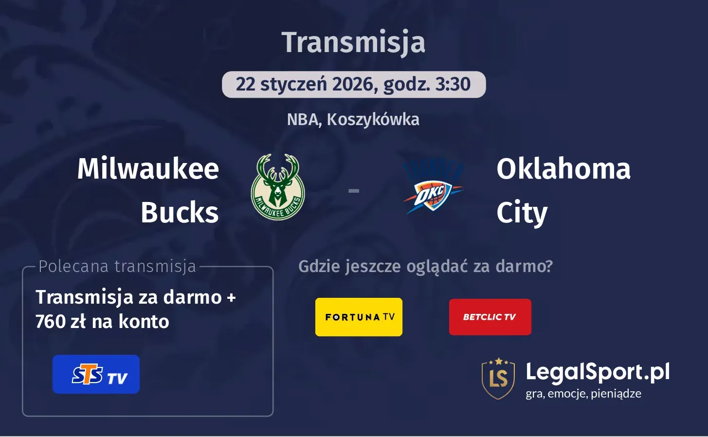 Milwaukee Bucks - Oklahoma City Transmisje