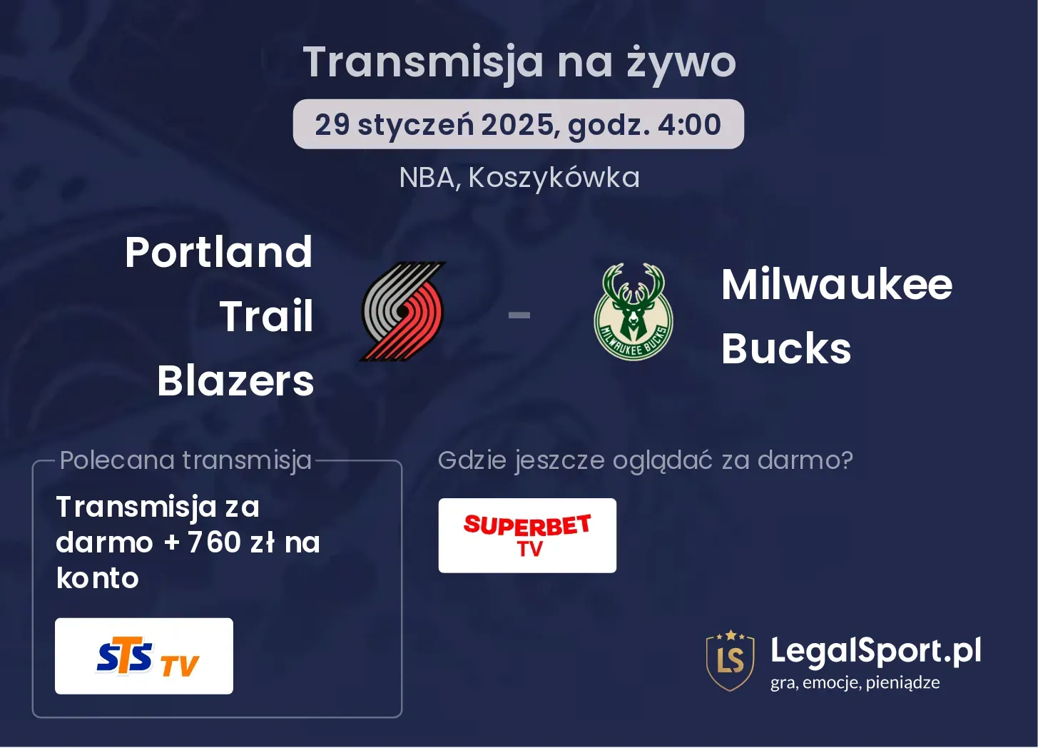 Portland Trail Blazers - Milwaukee Bucks gdzie oglądać transmisję?
