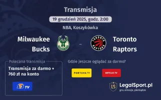 Milwaukee Bucks - Toronto Raptors gdzie oglądać? (19.12)