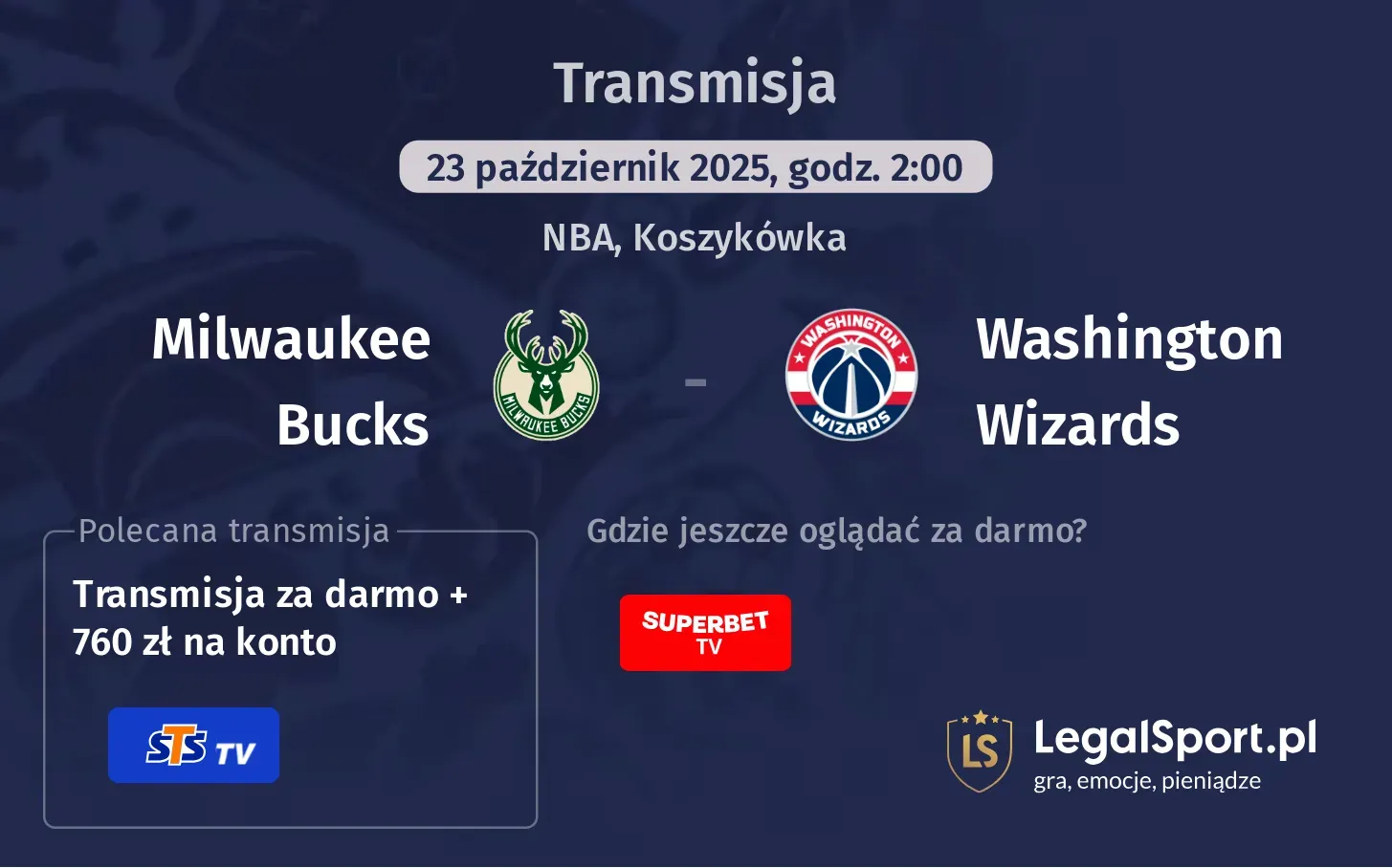 Milwaukee Bucks - Washington Wizards Transmisje