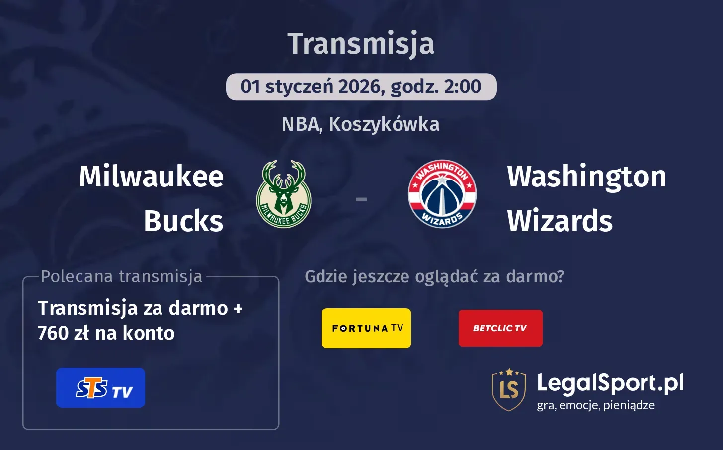 Milwaukee Bucks - Washington Wizards Transmisje