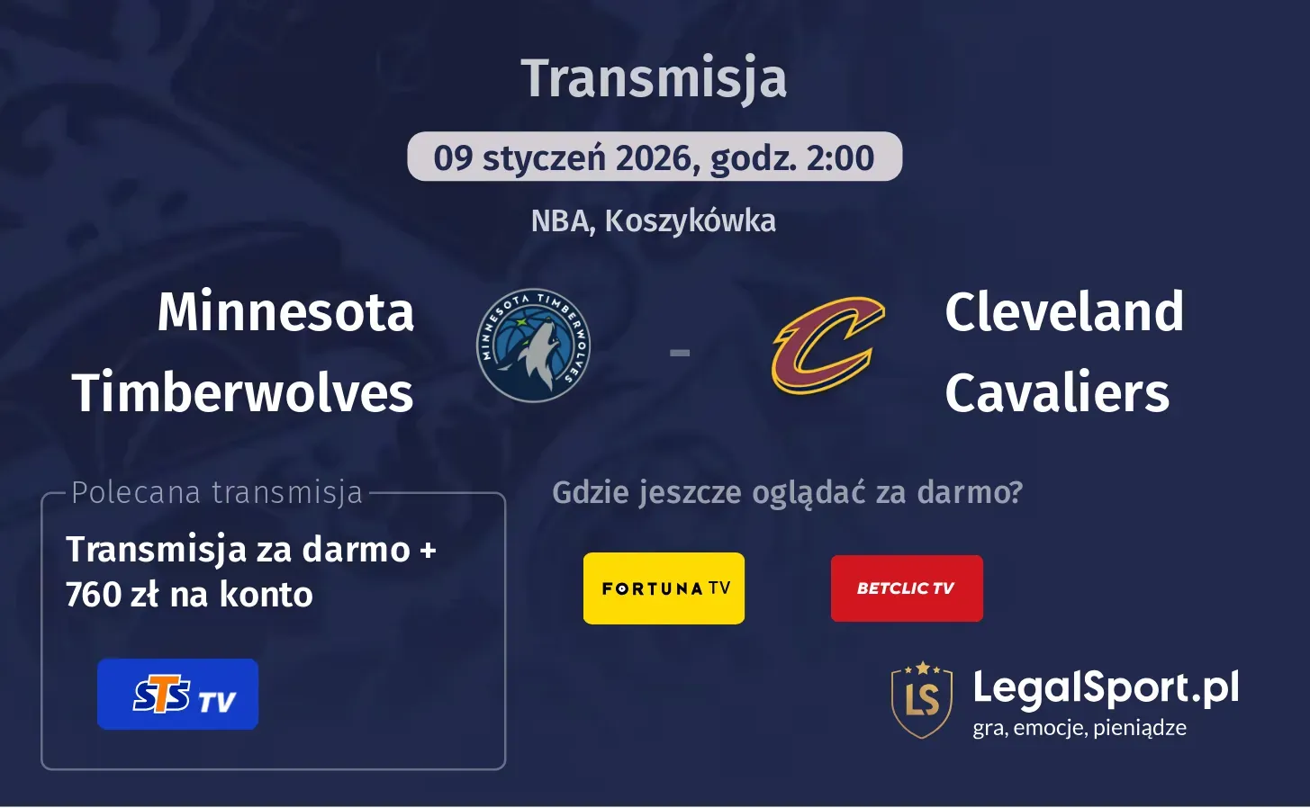 Minnesota Timberwolves - Cleveland Cavaliers Transmisje