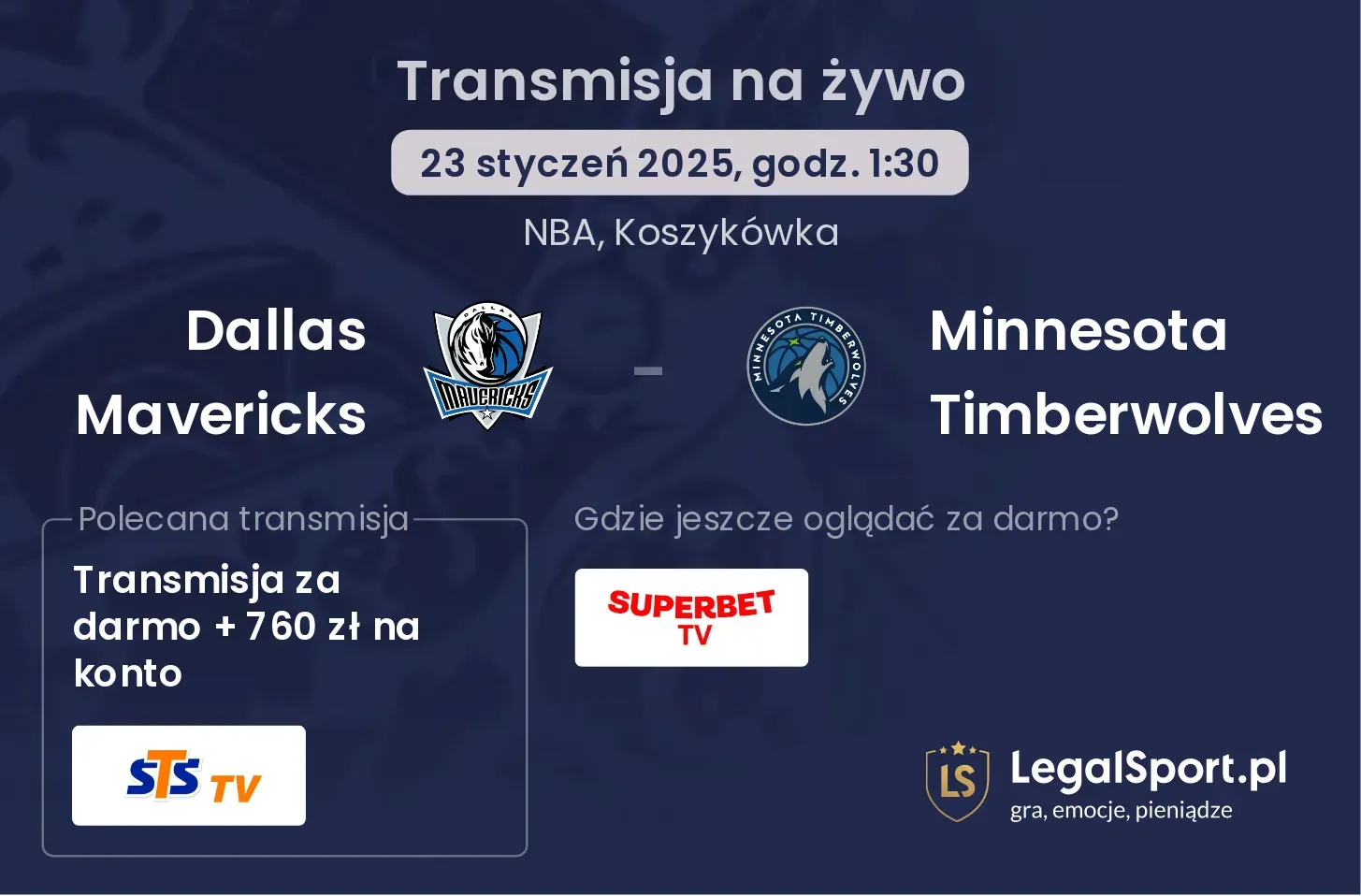 Dallas Mavericks - Minnesota Timberwolves gdzie oglądać transmisję?