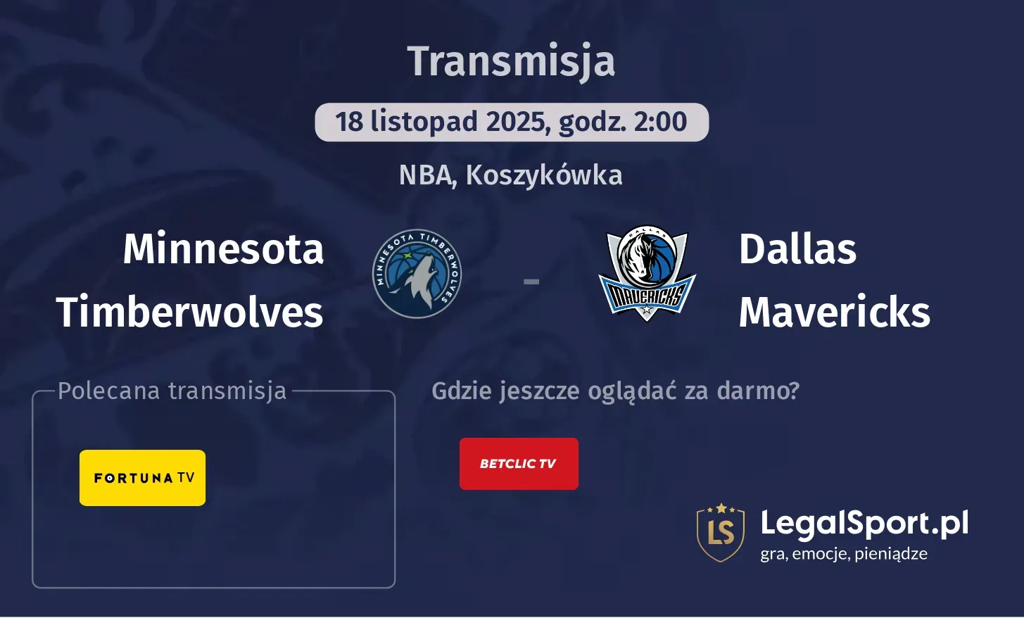 Minnesota Timberwolves - Dallas Mavericks Transmisje