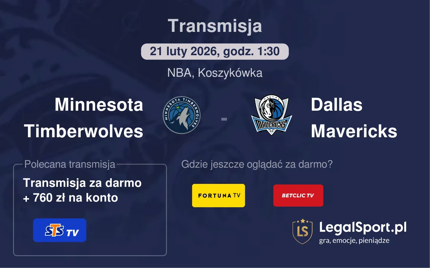 Minnesota Timberwolves - Dallas Mavericks Transmisje