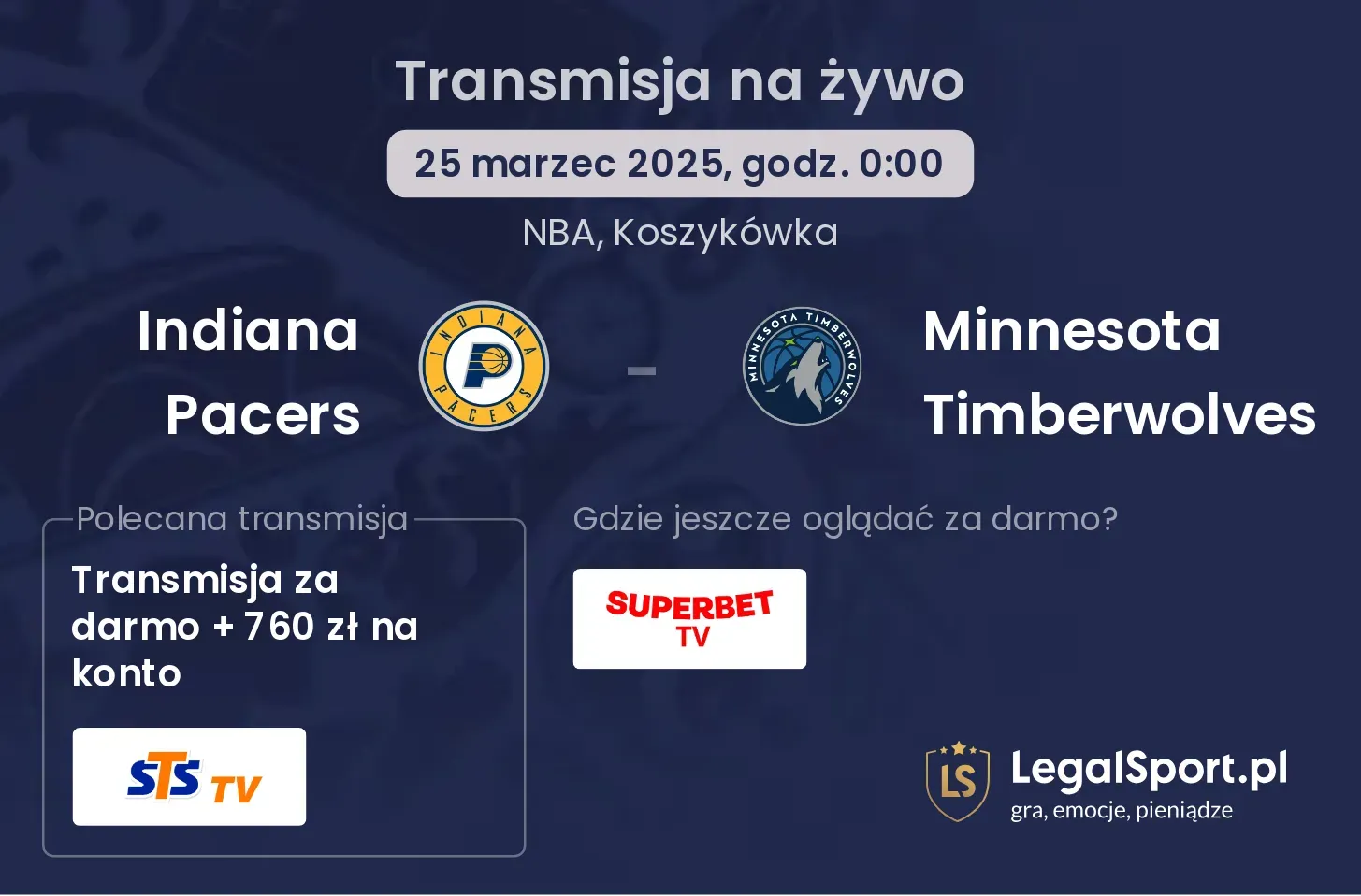 Minnesota Timberwolves - Indiana Pacers transmisja na żywo