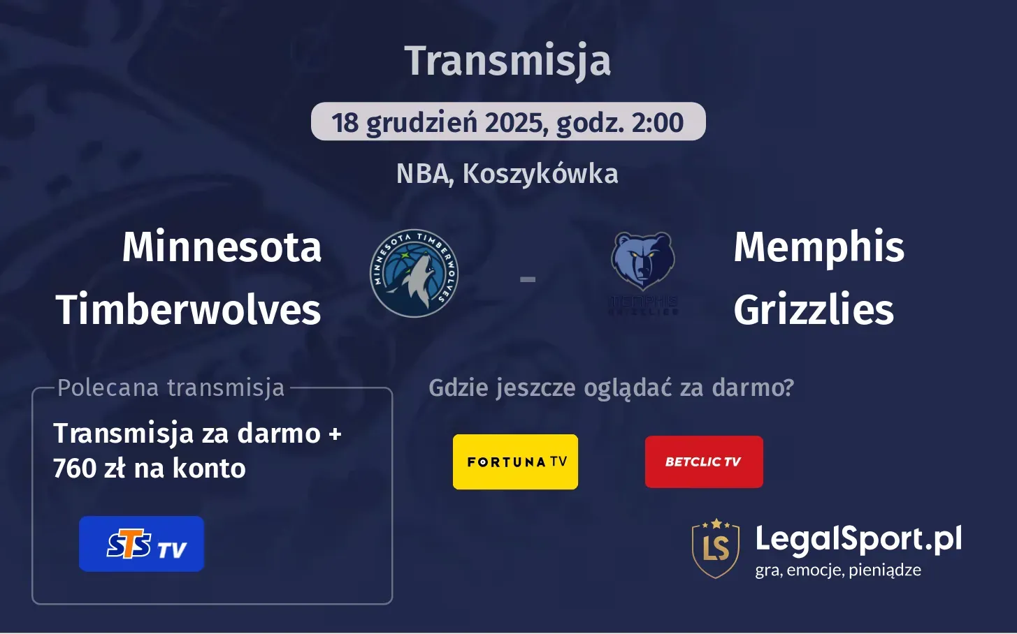 Minnesota Timberwolves - Memphis Grizzlies Transmisje