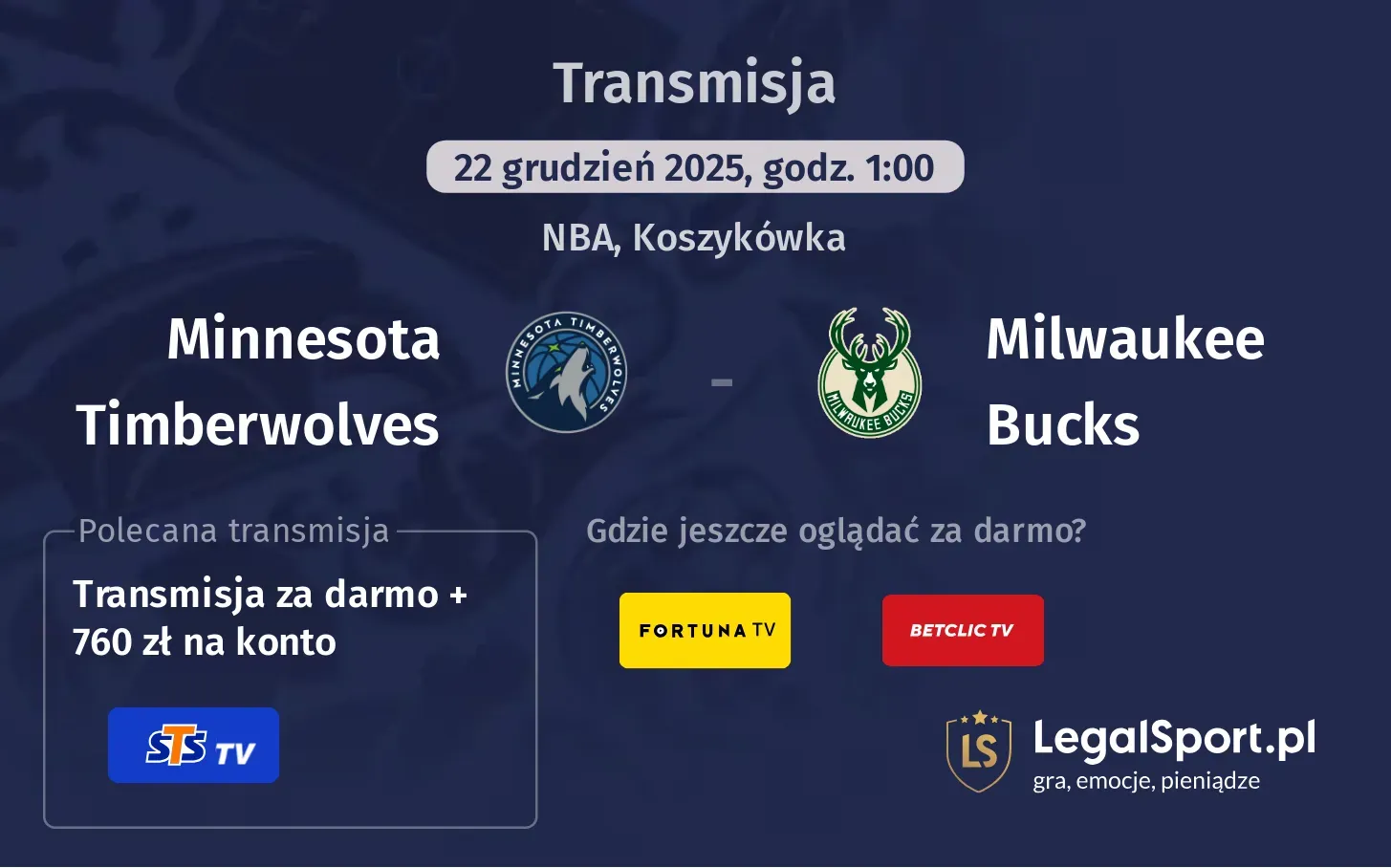 Minnesota Timberwolves - Milwaukee Bucks Transmisje